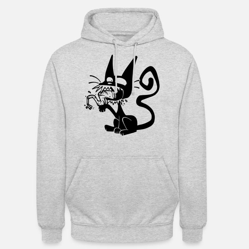 Blaack Cat licking paw - Sweat-shirt à capuche unisexe - gris clair chiné