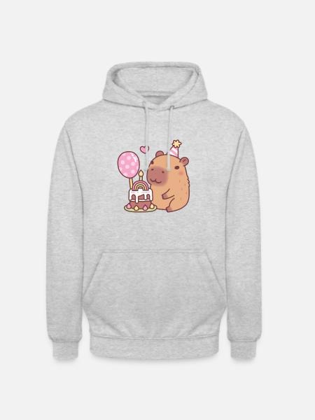 Cute Capybara Rainbow Birthday Cake And Balloon - Unisex Hoodie - light heather grey