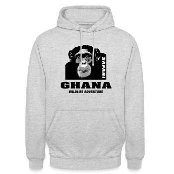 Ghana - Chimpanzés - Sweat-shirt à capuche unisexe - gris clair chiné - Devant - Alina (178cm) & Michal (187cm)