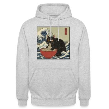 Japan Cat Ramen Noodles Retro Wave Pattern - Unisex Hoodie - light heather grey - Front - Alina (178cm) & Michal (187cm)