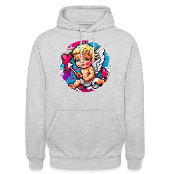 Cupidon / Amour / Flèche / Coeur / Saint Valentin - Sweat-shirt à capuche unisexe - gris clair chiné - Devant - Alina (178cm) & Michal (187cm)