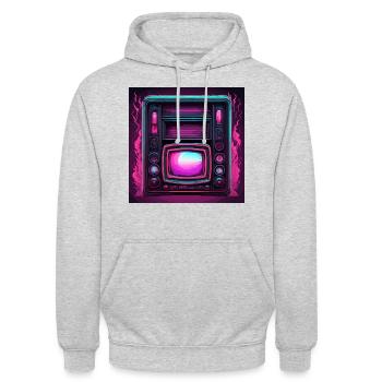 TV / Télévision / Analogique / Tube TV / Rétro - Sweat-shirt à capuche unisexe - gris clair chiné - Devant - Alina (178cm) & Michal (187cm)