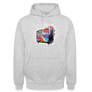 TV / Télévision / Analogique / Tube TV / Rétro - Sweat-shirt à capuche unisexe - gris clair chiné - Devant - Alina (178cm) & Michal (187cm)