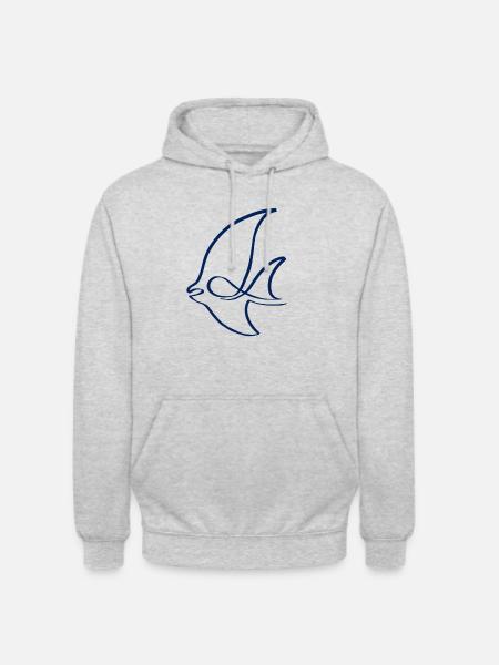 One line fish blue - Unisex Hoodie - light heather grey