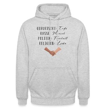 Statement gegen Rassismus | Gleichheit | Menschen - Unisex Hoodie - Hellgrau meliert - Vorne - Alina (178cm) & Michal (187cm)