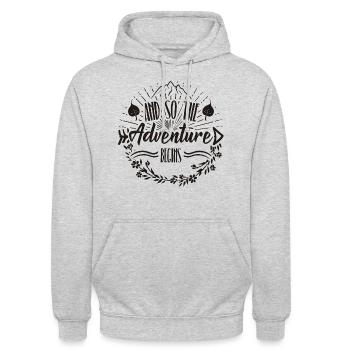 Und so beginnt das Abenteuer - Unisex Hoodie - Hellgrau meliert - Vorne - Alina (178cm) & Michal (187cm)