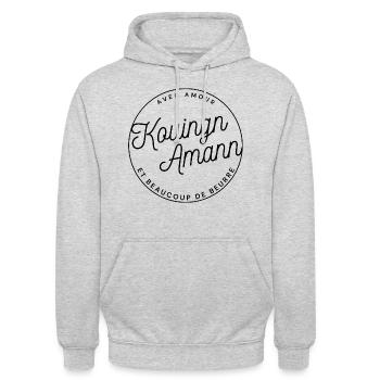 Kouign Amann Avec Amour T-shirt Humour Breton - Sweat-shirt à capuche unisexe - gris clair chiné - Devant - Alina (178cm) & Michal (187cm)