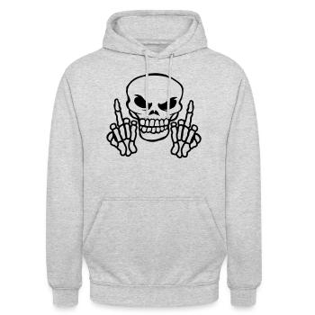 Crâne maléfique montrant le majeur - Sweat-shirt à capuche unisexe - gris clair chiné - Devant - Alina (178cm) & Michal (187cm)