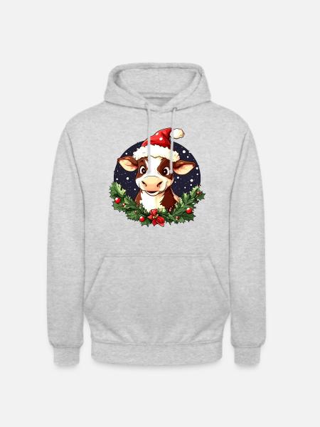 Kuh Weihnachtsmann - Unisex Hoodie - Hellgrau meliert