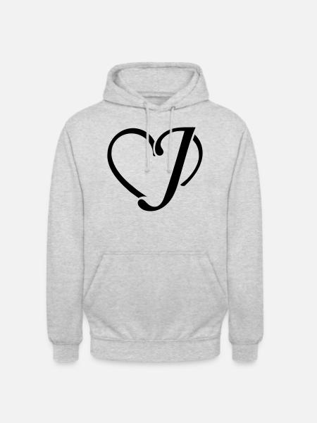 Herz Buchstaben J - Unisex Hoodie - Hellgrau meliert