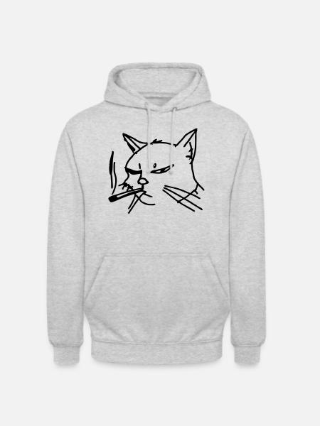 Smoking Cat Line Art - Unisex Hoodie - light heather grey