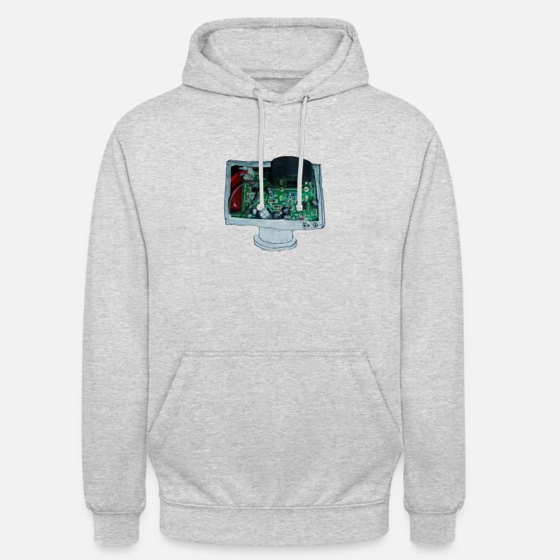 L'électronique sort de la télévision - Sweat-shirt à capuche unisexe - gris clair chiné