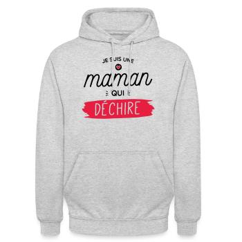 Une maman au top - cadeau maman - Sweat-shirt à capuche unisexe - gris clair chiné - Devant - Alina (178cm) & Michal (187cm)