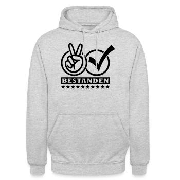 Bestanden (Victory) - Unisex Hoodie - Hellgrau meliert - Vorne - Alina (178cm) & Michal (187cm)