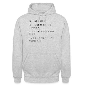 ich arbeite...lustige Sprüche für Männer, Geschenk - Unisex Hoodie - Hellgrau meliert - Vorne - Alina (178cm) & Michal (187cm)