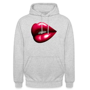 Jolie Bouche Rouge - Rote Lippen - Unisex Hoodie - Hellgrau meliert - Vorne - Alina (178cm) & Michal (187cm)