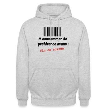 T-shirt Humour célibataire : A consommer - Sweat-shirt à capuche unisexe - gris clair chiné - Devant - Alina (178cm) & Michal (187cm)