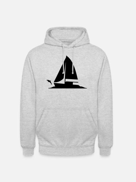 Katamaran_Welle_Delfin - Unisex Hoodie - Hellgrau meliert
