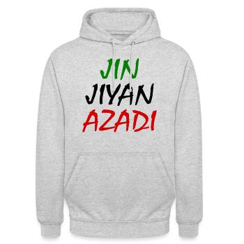 jin jiyan azadi iran - Unisex Hoodie - Hellgrau meliert - Vorne - Alina (178cm) & Michal (187cm)