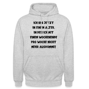 ICH BIN JETZT IN EINEM ALTER ... lustiger Spruch - Unisex Hoodie - Hellgrau meliert - Vorne - Alina (178cm) & Michal (187cm)