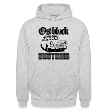 Trabi Trabbi Ostblock Customs DDR Auto - Unisex Hoodie - Hellgrau meliert - Vorne - Alina (178cm) & Michal (187cm)