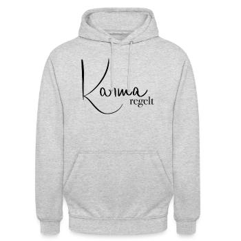 Karma regelt - Unisex Hoodie - Hellgrau meliert - Vorne - Alina (178cm) & Michal (187cm)