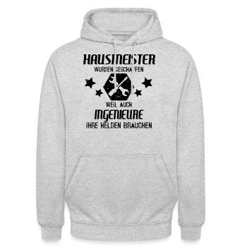 Hausmeister Helden der Ingenieure Geschenk - Unisex Hoodie - Hellgrau meliert - Vorne - Alina (178cm) & Michal (187cm)