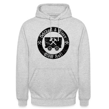 Glück Auf! Logo Schlägel und Eisen vintage - Unisex Hoodie - Hellgrau meliert - Vorne - Alina (178cm) & Michal (187cm)
