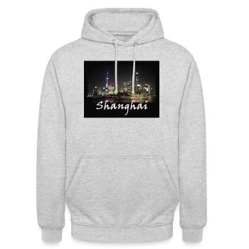 Shanghai at night - Unisex Hoodie - Hellgrau meliert - Vorne - Alina (178cm) & Michal (187cm)