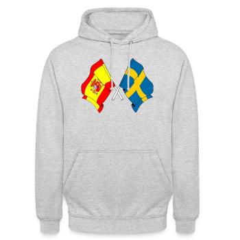Drapeau de l’Espagne, Suède - Sweat-shirt à capuche unisexe - gris clair chiné - Devant - Alina (178cm) & Michal (187cm)
