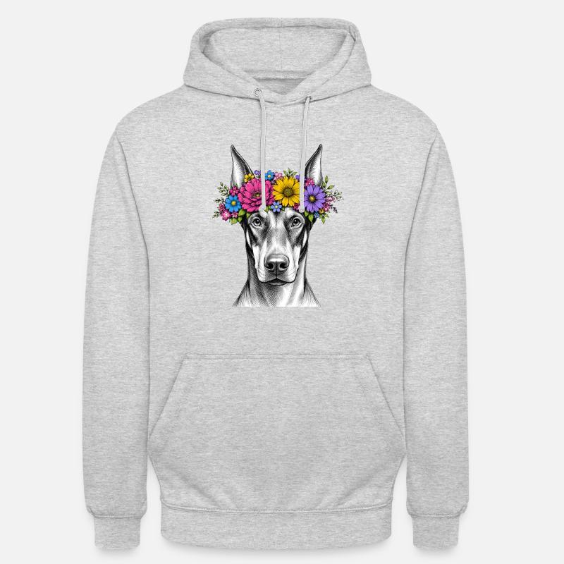 Chien avec une couronne de fleurs - Sweat-shirt à capuche unisexe - gris clair chiné