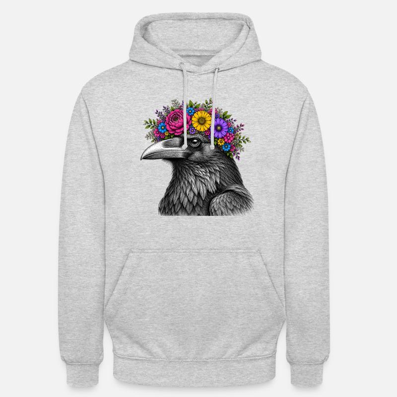 Crow's Head with Flower Crown - Unisex Hoodie - light heather grey