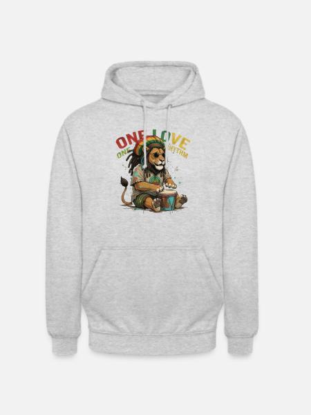 Reggae Löwe One Love Rhythm Trommel - Unisex Hoodie - Hellgrau meliert