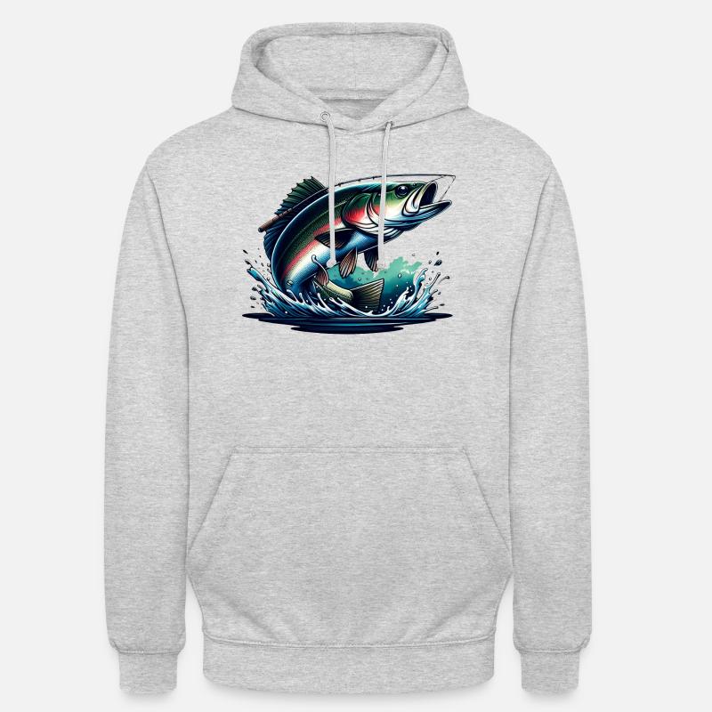 pêche - poisson - Sweat-shirt à capuche unisexe - gris clair chiné