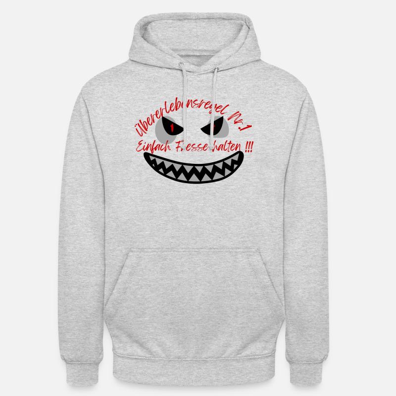"Überlebensregel Nr 1" Design Subtil - Unisex Hoodie - Hellgrau meliert