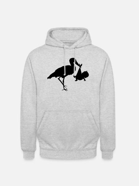Bébé et cigogne - Sweat-shirt à capuche unisexe - gris clair chiné
