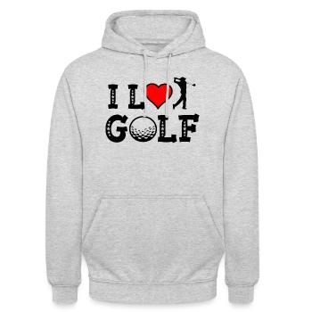 I love Golf- Golfen meine Leidenschaft Golfplatz - Unisex Hoodie - Hellgrau meliert - Vorne - Alina (178cm) & Michal (187cm)