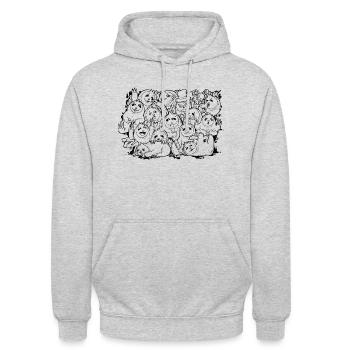 Funny, Crazy, Cute Sloth Doodle - Unisex Hoodie - Hellgrau meliert - Vorne - Alina (178cm) & Michal (187cm)