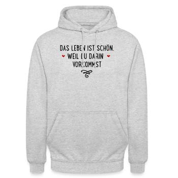 Das Leben ist schön, weil Du darin vorkommst - Unisex Hoodie - Hellgrau meliert - Vorne - Alina (178cm) & Michal (187cm)