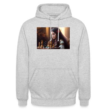 Femme jouant aux échecs - Sweat-shirt à capuche unisexe - gris clair chiné - Devant - Alina (178cm) & Michal (187cm)