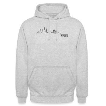 Skyline Halle - Unisex Hoodie - Hellgrau meliert - Vorne - Alina (178cm) & Michal (187cm)