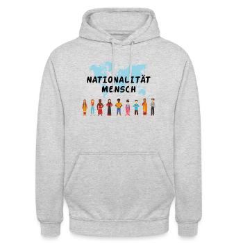 Nationalität mensch Geschenk Rassismus Toleranz - Unisex Hoodie - Hellgrau meliert - Vorne - Alina (178cm) & Michal (187cm)