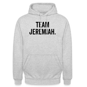 Team Jeremiah - Unisex Hoodie - light heather grey - Front - Alina (178cm) & Michal (187cm)