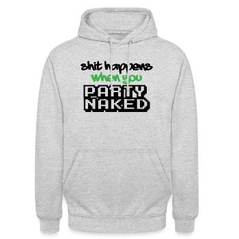 shit happens when u party naked - Unisex Hoodie - Hellgrau meliert - Vorne - Alina (178cm) & Michal (187cm)