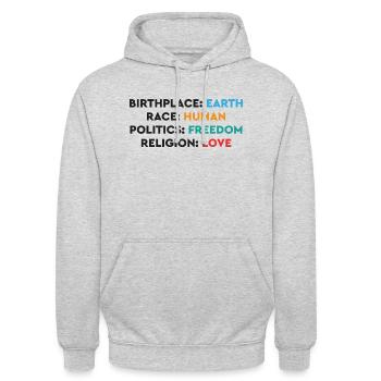Geburtsort: Erde - Unisex Hoodie - Hellgrau meliert - Vorne - Alina (178cm) & Michal (187cm)