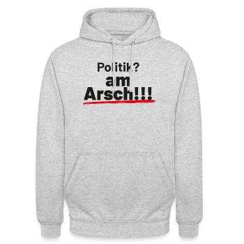 Politik am Arsch - Unisex Hoodie - Hellgrau meliert - Vorne - Alina (178cm) & Michal (187cm)