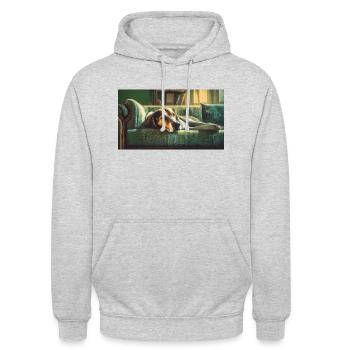 Niedliche Tiere chillen – Hund - Unisex Hoodie - Hellgrau meliert - Vorne - Alina (178cm) & Michal (187cm)