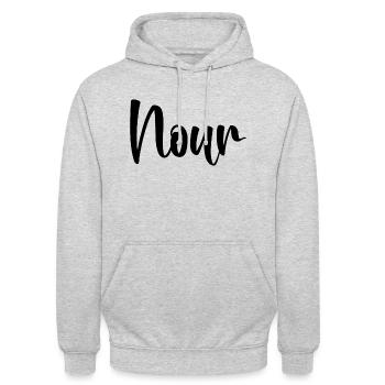 Name - Nour - Unisex Hoodie - Hellgrau meliert - Vorne - Alina (178cm) & Michal (187cm)