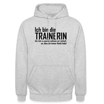 Trainerin - Unisex Hoodie - Hellgrau meliert - Vorne - Alina (178cm) & Michal (187cm)