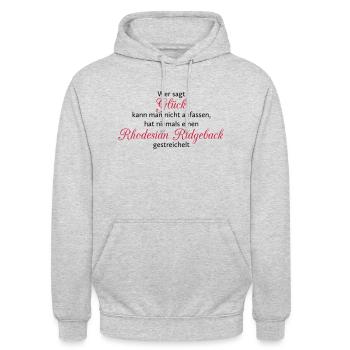 Hunde Spruch: Rhodesian Ridgeback Glück - Unisex Hoodie - Hellgrau meliert - Vorne - Alina (178cm) & Michal (187cm)